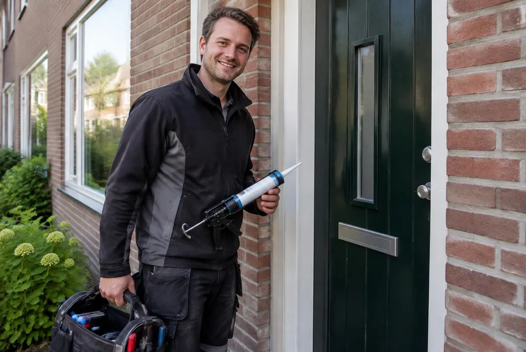 Vakman van Kitbedrijf Twello bij de voordeur van een woning